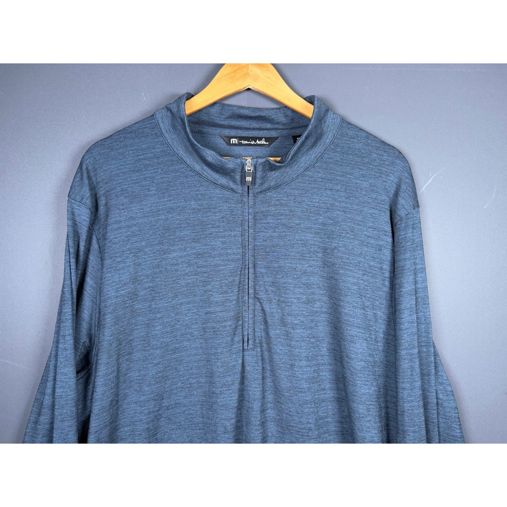 TravisMathew Mens XXL Blue Heathered Quarter Zip Pullover Long Sleeve Golf Shirt